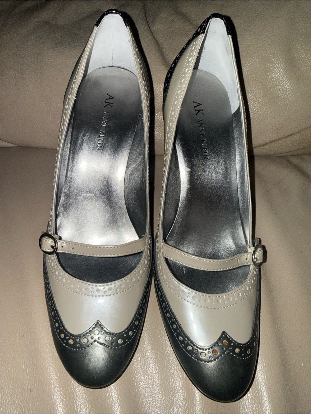 Anne Klein Two-Tone Cream and Black Mary Jane Heels